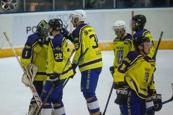 Naši hokejisté se radují z vítězství